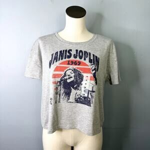 Janis Joplin Old Navy Pop Culture Graphic Crop Tee for Women Heathered Gray Sz M